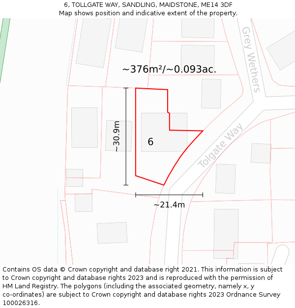 6, TOLLGATE WAY, SANDLING, MAIDSTONE, ME14 3DF: Plot and title map