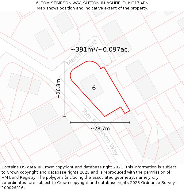 6, TOM STIMPSON WAY, SUTTON-IN-ASHFIELD, NG17 4PN: Plot and title map