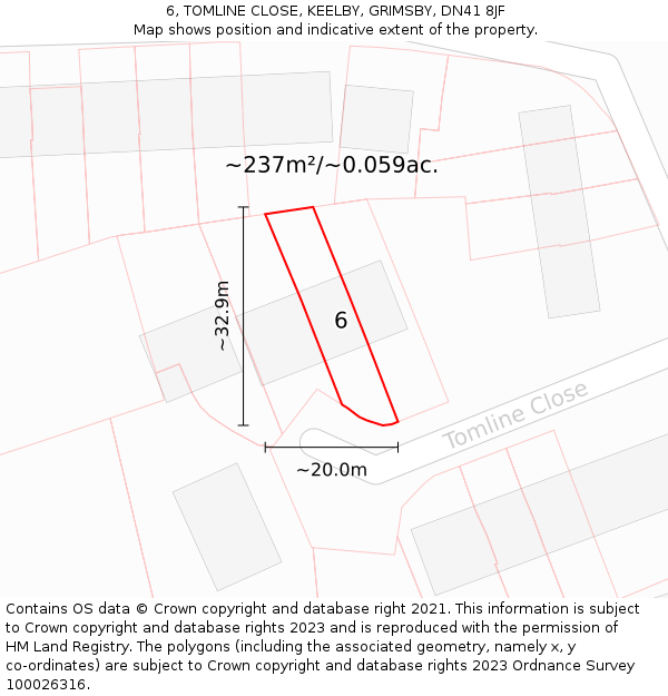 6, TOMLINE CLOSE, KEELBY, GRIMSBY, DN41 8JF: Plot and title map