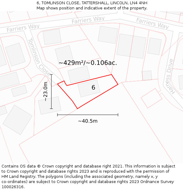 6, TOMLINSON CLOSE, TATTERSHALL, LINCOLN, LN4 4NH: Plot and title map