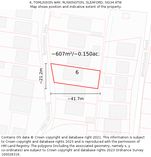 6, TOMLINSON WAY, RUSKINGTON, SLEAFORD, NG34 9TW: Plot and title map