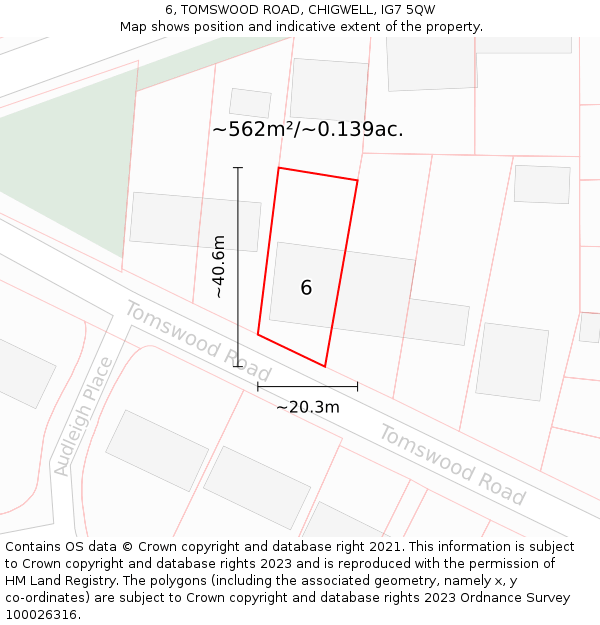 6, TOMSWOOD ROAD, CHIGWELL, IG7 5QW: Plot and title map