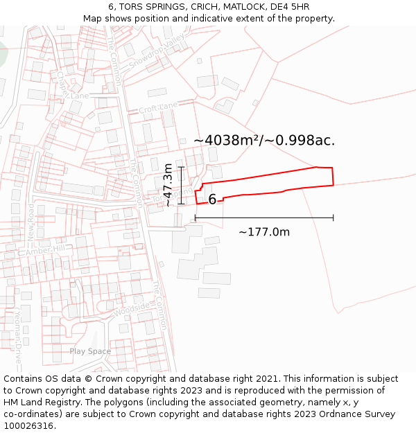 6, TORS SPRINGS, CRICH, MATLOCK, DE4 5HR: Plot and title map