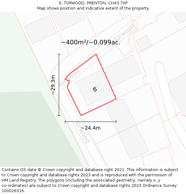 6, TORWOOD, PRENTON, CH43 7XP: Plot and title map