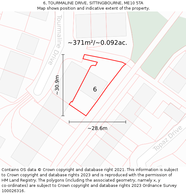 6, TOURMALINE DRIVE, SITTINGBOURNE, ME10 5TA: Plot and title map