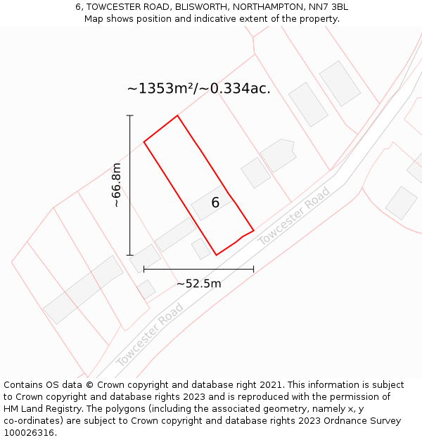 6, TOWCESTER ROAD, BLISWORTH, NORTHAMPTON, NN7 3BL: Plot and title map