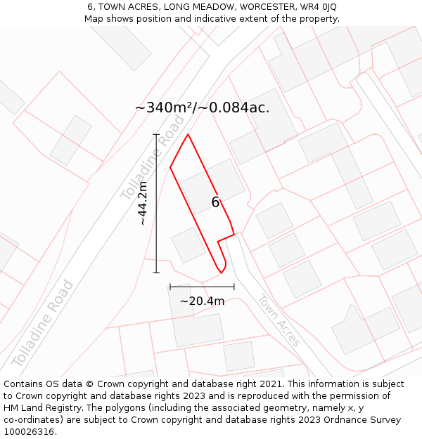 6, TOWN ACRES, LONG MEADOW, WORCESTER, WR4 0JQ: Plot and title map