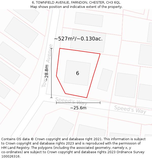 6, TOWNFIELD AVENUE, FARNDON, CHESTER, CH3 6QL: Plot and title map