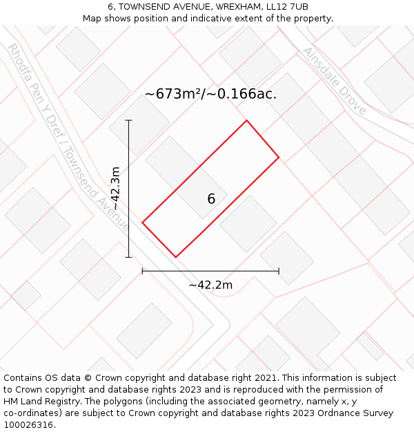 6, TOWNSEND AVENUE, WREXHAM, LL12 7UB: Plot and title map