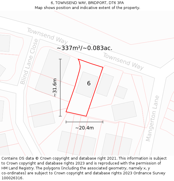 6, TOWNSEND WAY, BRIDPORT, DT6 3FA: Plot and title map