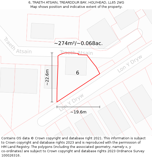 6, TRAETH ATSAIN, TREARDDUR BAY, HOLYHEAD, LL65 2WG: Plot and title map