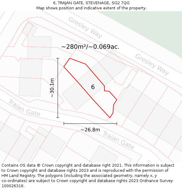 6, TRAJAN GATE, STEVENAGE, SG2 7QG: Plot and title map