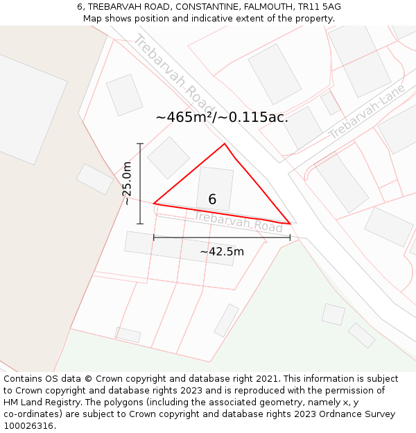 6, TREBARVAH ROAD, CONSTANTINE, FALMOUTH, TR11 5AG: Plot and title map