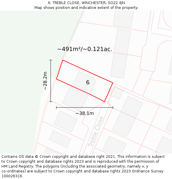 6, TREBLE CLOSE, WINCHESTER, SO22 4JN: Plot and title map