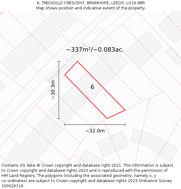 6, TREDGOLD CRESCENT, BRAMHOPE, LEEDS, LS16 9BR: Plot and title map