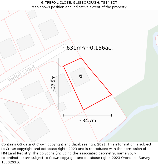 6, TREFOIL CLOSE, GUISBOROUGH, TS14 8DT: Plot and title map