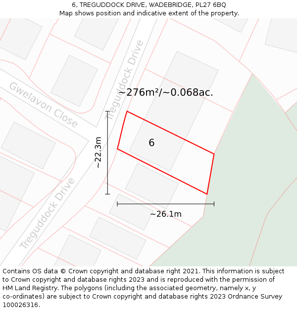 6, TREGUDDOCK DRIVE, WADEBRIDGE, PL27 6BQ: Plot and title map