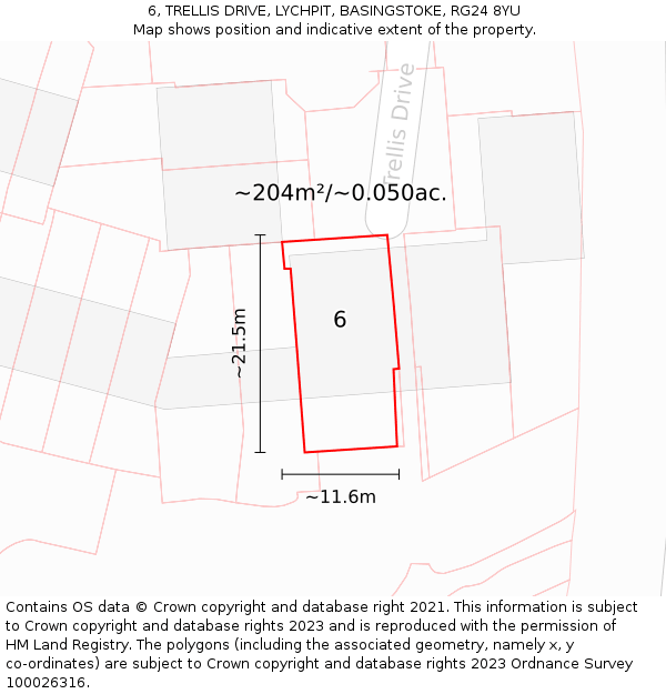 6, TRELLIS DRIVE, LYCHPIT, BASINGSTOKE, RG24 8YU: Plot and title map