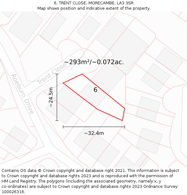 6, TRENT CLOSE, MORECAMBE, LA3 3SR: Plot and title map