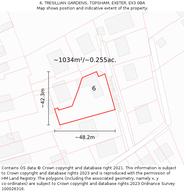 6, TRESILLIAN GARDENS, TOPSHAM, EXETER, EX3 0BA: Plot and title map