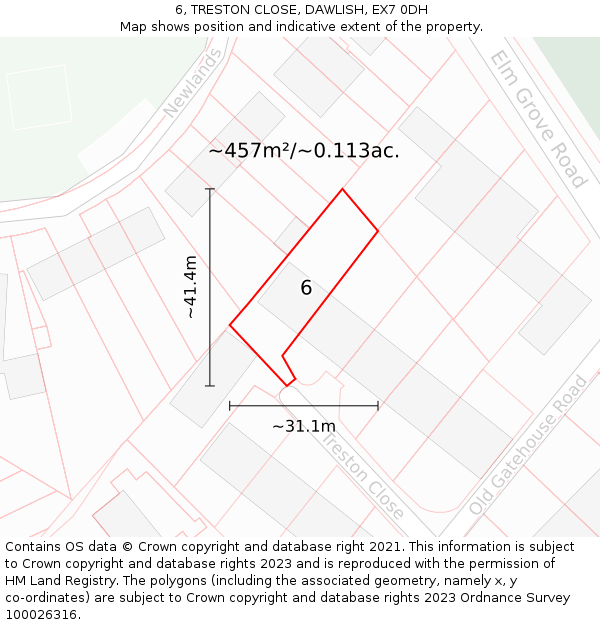 6, TRESTON CLOSE, DAWLISH, EX7 0DH: Plot and title map