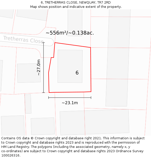 6, TRETHERRAS CLOSE, NEWQUAY, TR7 2RD: Plot and title map