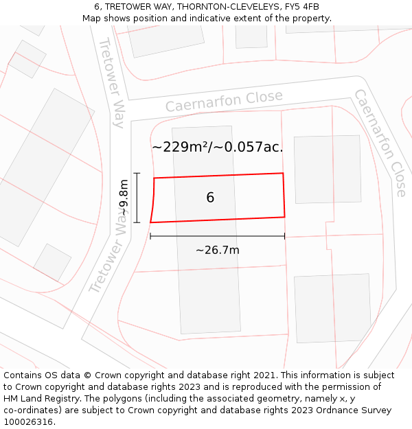 6, TRETOWER WAY, THORNTON-CLEVELEYS, FY5 4FB: Plot and title map