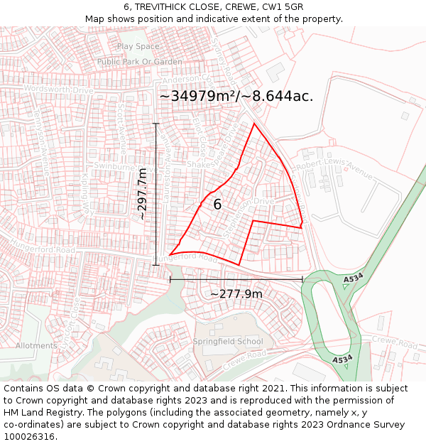 6, TREVITHICK CLOSE, CREWE, CW1 5GR: Plot and title map