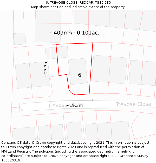 6, TREVOSE CLOSE, REDCAR, TS10 2TQ: Plot and title map