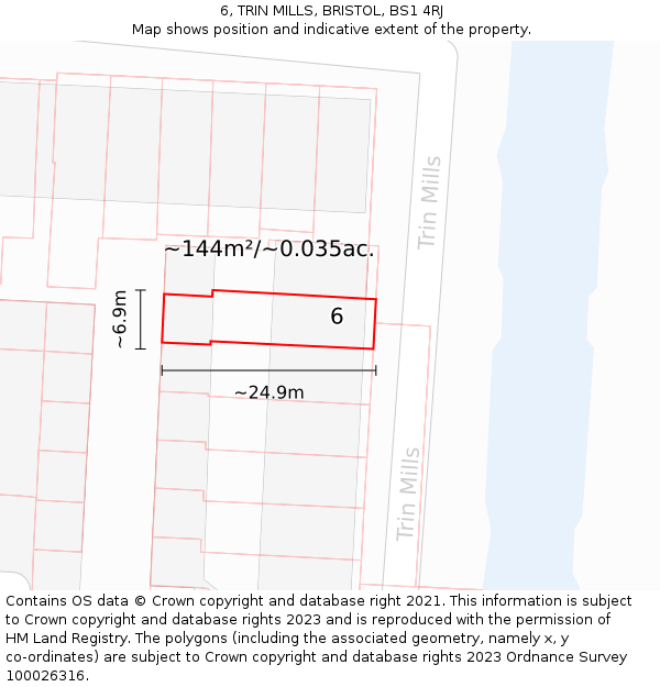 6, TRIN MILLS, BRISTOL, BS1 4RJ: Plot and title map