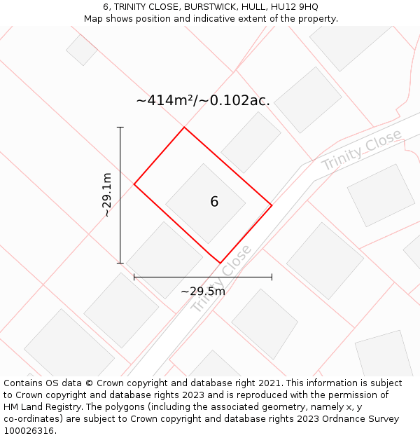 6, TRINITY CLOSE, BURSTWICK, HULL, HU12 9HQ: Plot and title map