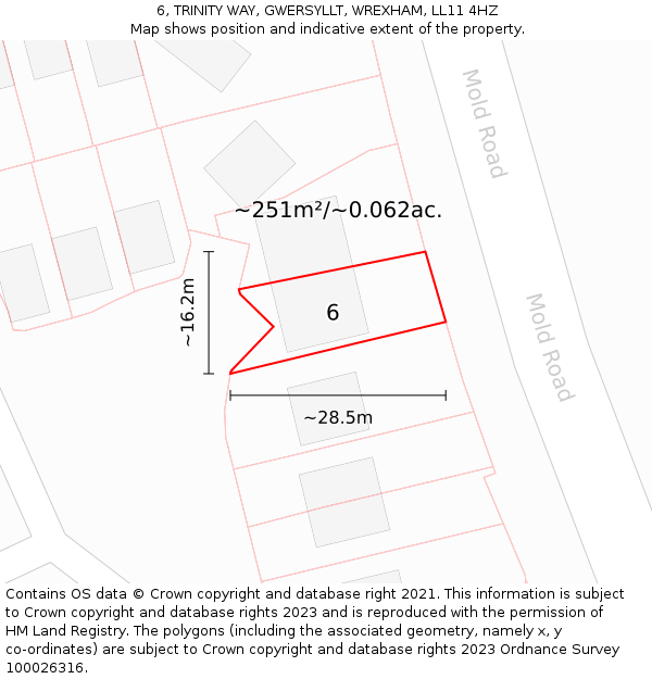 6, TRINITY WAY, GWERSYLLT, WREXHAM, LL11 4HZ: Plot and title map