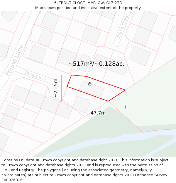 6, TROUT CLOSE, MARLOW, SL7 2BD: Plot and title map