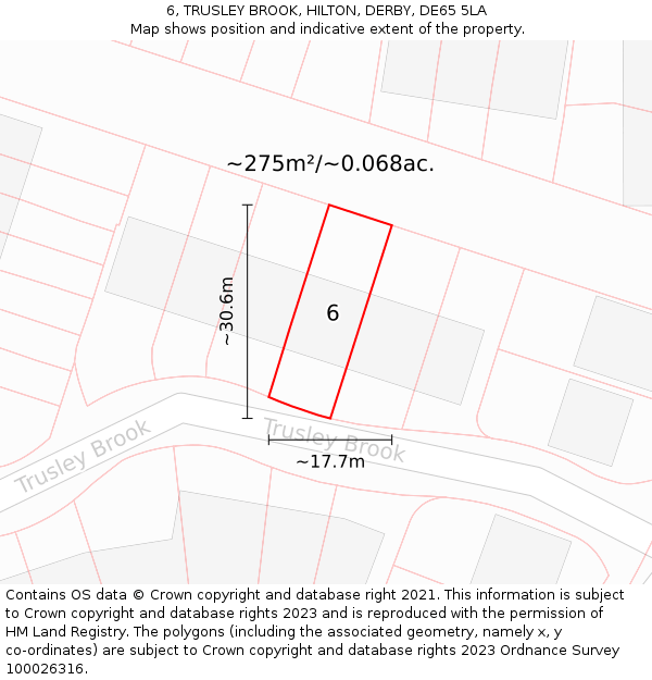 6, TRUSLEY BROOK, HILTON, DERBY, DE65 5LA: Plot and title map