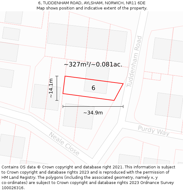 6, TUDDENHAM ROAD, AYLSHAM, NORWICH, NR11 6DE: Plot and title map