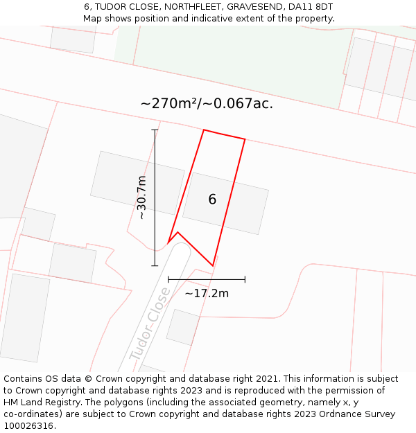 6, TUDOR CLOSE, NORTHFLEET, GRAVESEND, DA11 8DT: Plot and title map