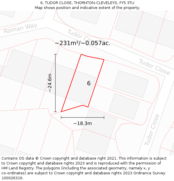 6, TUDOR CLOSE, THORNTON-CLEVELEYS, FY5 3TU: Plot and title map