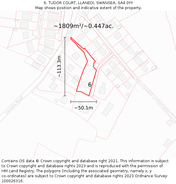 6, TUDOR COURT, LLANEDI, SWANSEA, SA4 0YY: Plot and title map