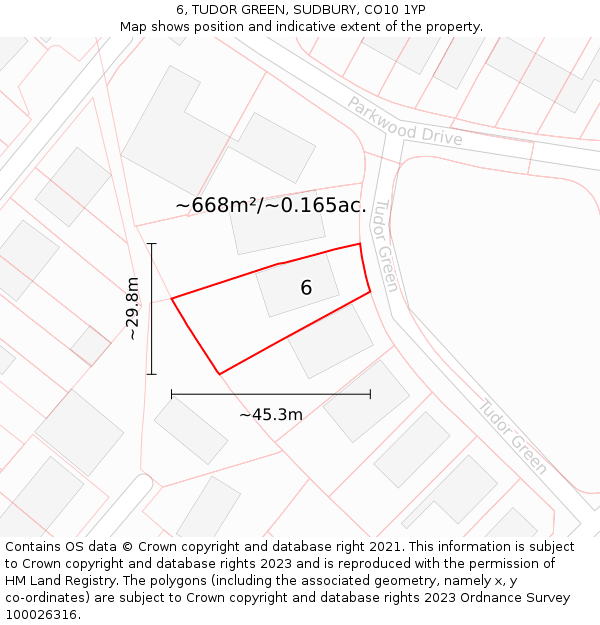 6, TUDOR GREEN, SUDBURY, CO10 1YP: Plot and title map