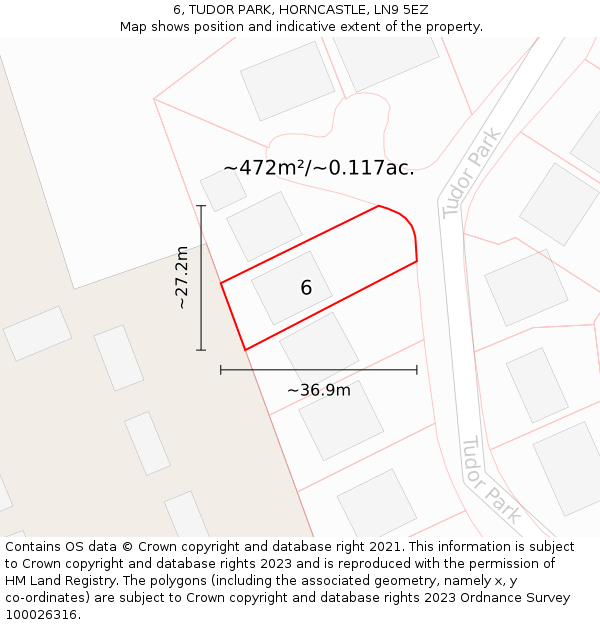 6, TUDOR PARK, HORNCASTLE, LN9 5EZ: Plot and title map