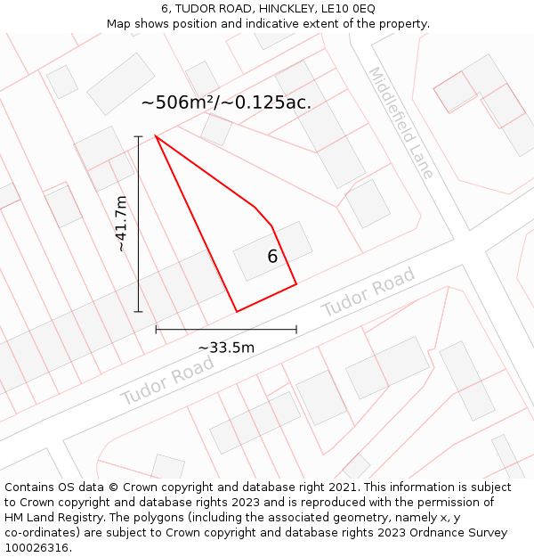 6, TUDOR ROAD, HINCKLEY, LE10 0EQ: Plot and title map