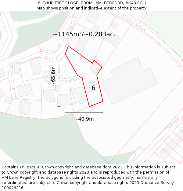 6, TULIP TREE CLOSE, BROMHAM, BEDFORD, MK43 8GH: Plot and title map