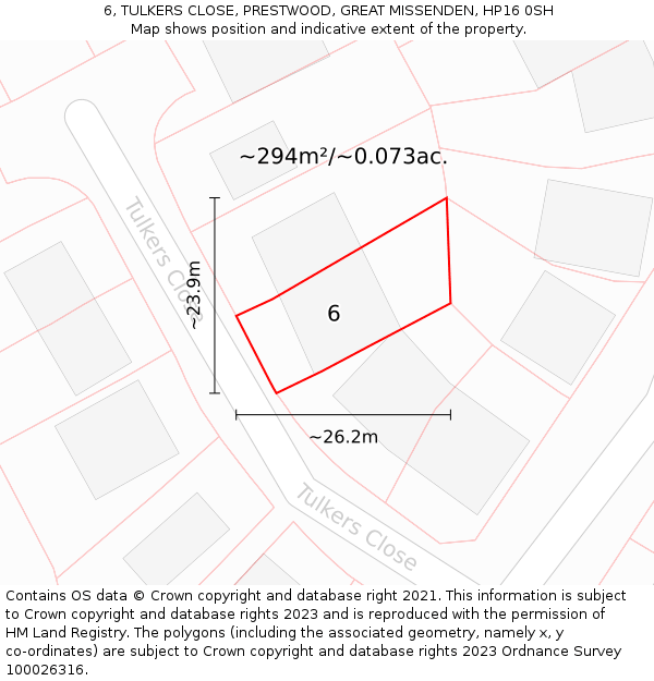 6, TULKERS CLOSE, PRESTWOOD, GREAT MISSENDEN, HP16 0SH: Plot and title map