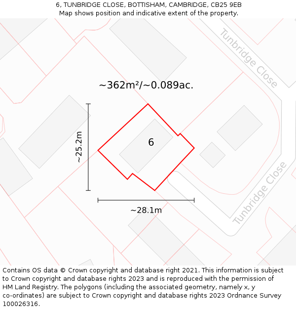 6, TUNBRIDGE CLOSE, BOTTISHAM, CAMBRIDGE, CB25 9EB: Plot and title map