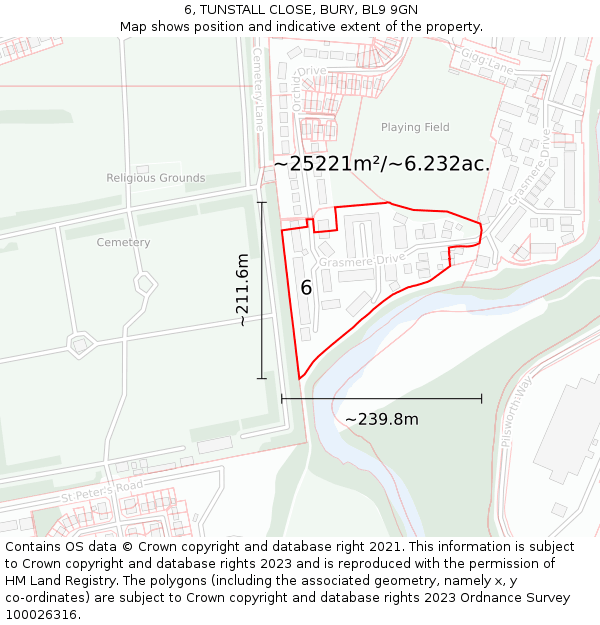 6, TUNSTALL CLOSE, BURY, BL9 9GN: Plot and title map