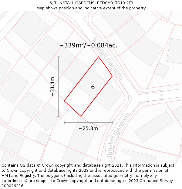 6, TUNSTALL GARDENS, REDCAR, TS10 2TR: Plot and title map
