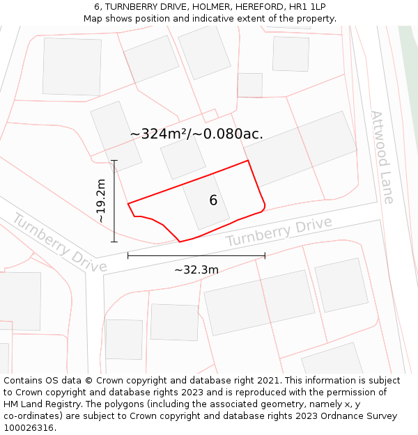 6, TURNBERRY DRIVE, HOLMER, HEREFORD, HR1 1LP: Plot and title map