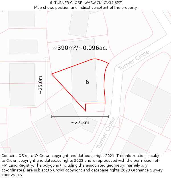 6, TURNER CLOSE, WARWICK, CV34 6PZ: Plot and title map