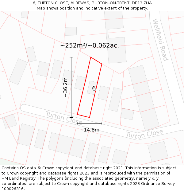 6, TURTON CLOSE, ALREWAS, BURTON-ON-TRENT, DE13 7HA: Plot and title map