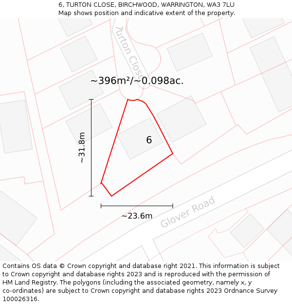 6, TURTON CLOSE, BIRCHWOOD, WARRINGTON, WA3 7LU: Plot and title map